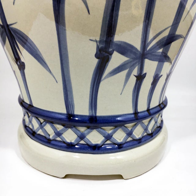 1970s Vintage Bamboo Hand Painted Ceramic Lamp For Sale - Image 4 of 6
