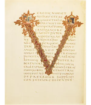 1949 Letter V From Dragon's Sacramentary, First Edition Vintage Gold Ink Lithograph
