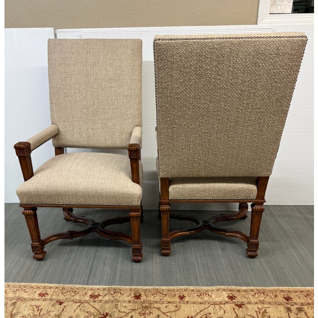 2010s Charles Pollock Reproductions Carved Wood High-Back Armchairs, Pair For Sale - Image 5 of 12