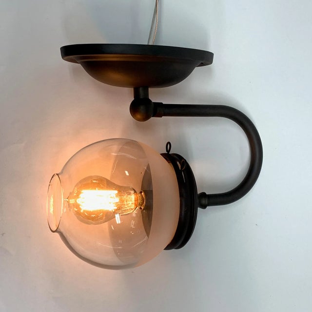 1910s Industrial Gas Sconces With Globe Shades - a Pair For Sale - Image 5 of 10