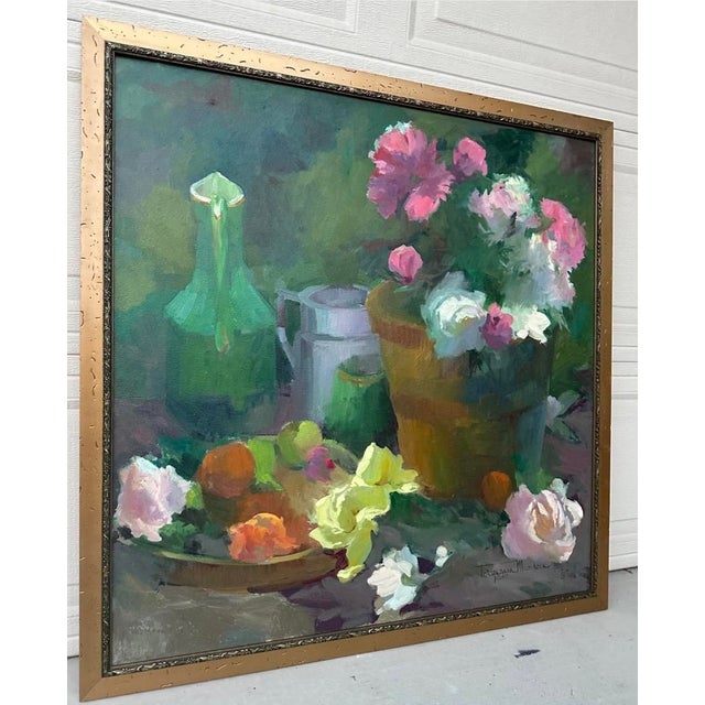 1999 Large Torgesen Murdock “Still Life W/ Peonies & Summer Fruit” Oil on Board For Sale - Image 16 of 18