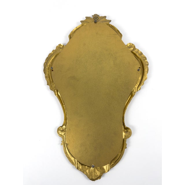 Vintage Rococo Baroque Style Gilt Metal Wall Mirror With Ornate Frame For Sale - Image 10 of 17