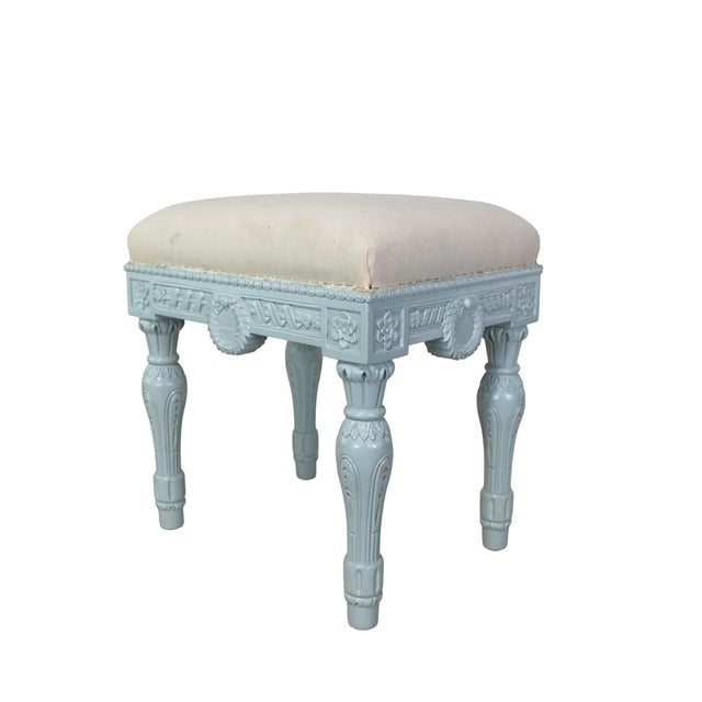 Early 21st Century Vintage Neoclassical-Style, Hand-Carved, Upholstered Stool. For Sale - Image 5 of 8