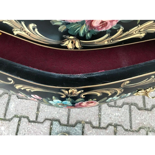French 1950s French Louis XVI Black Floral Beech Commode Chest For Sale - Image 3 of 10
