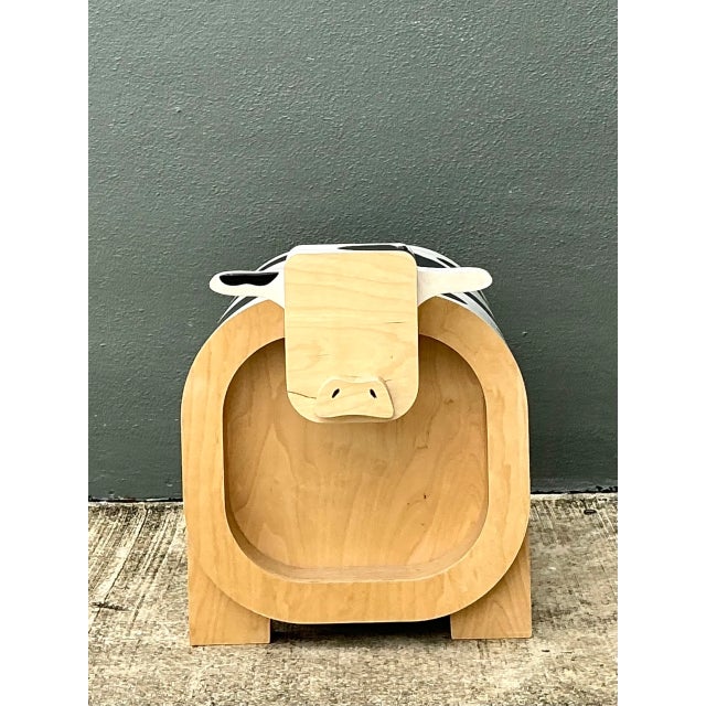 Vintage Sculptural Wood Cow Low Stool For Sale - Image 9 of 14
