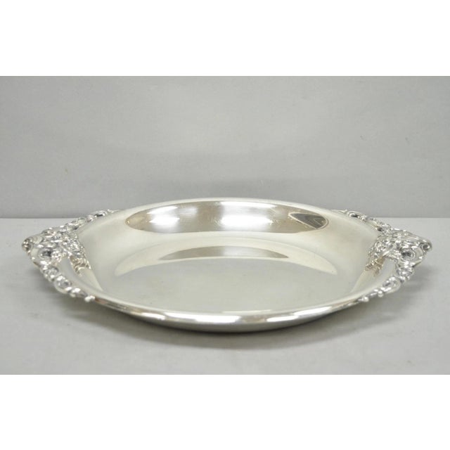 Vintage Wallace Baroque Silver Plated Round Twin Handle Serving Platter Bar Tray For Sale - Image 9 of 12