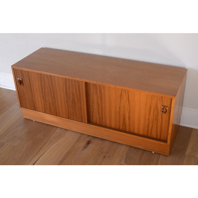 Mid-Century Modern Vintage Danish Modern Teak Credenza With Vinyl Record Storage on Plinth Base For Sale - Image 3 of 14