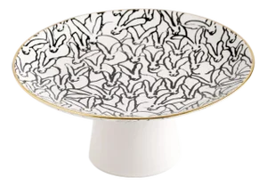 Rabbit Run Footed Dessert Plate With Hand-Painted Gold Rim