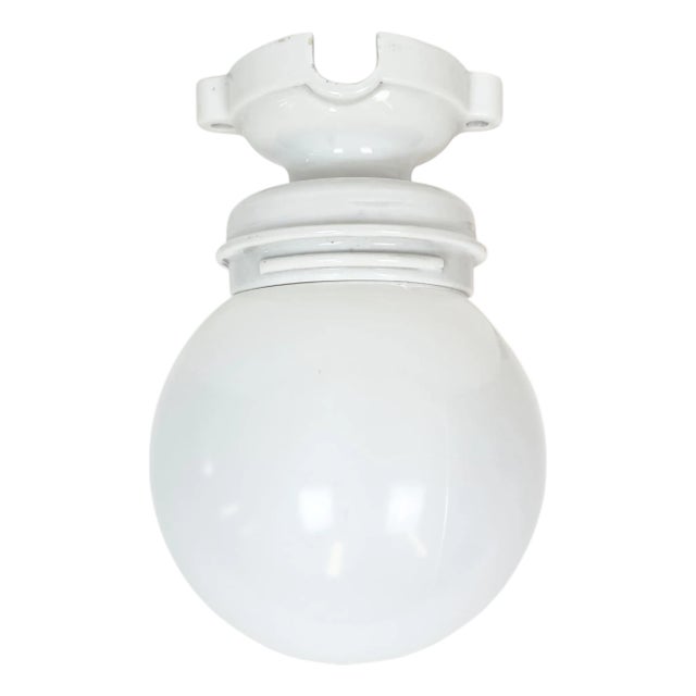 Vintage Porcelain and Milk Glass Ceiling Light, 1960s For Sale