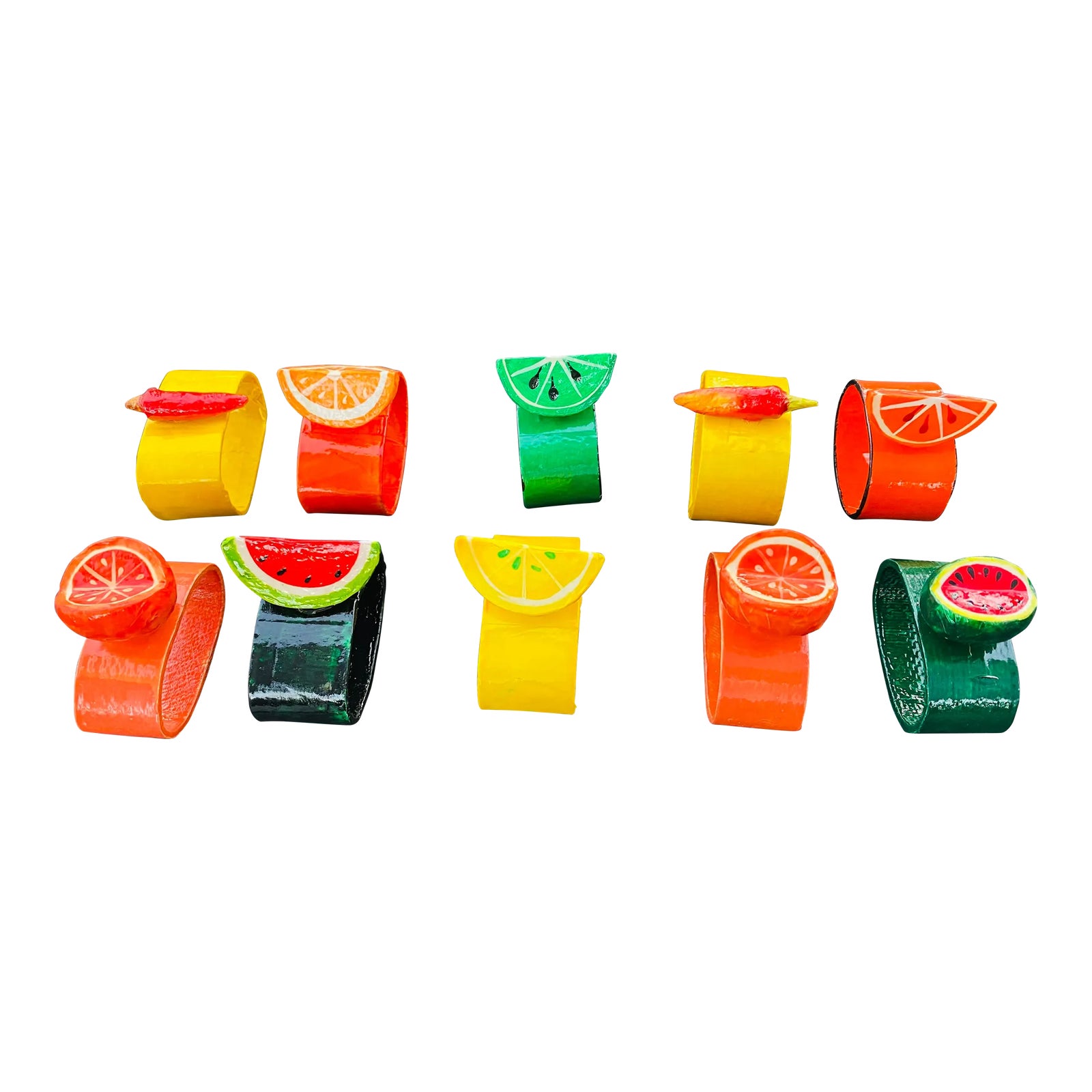 1990s Vintage Lacquered Papier Mâcher Napkins Rings- Set of 10 | Chairish