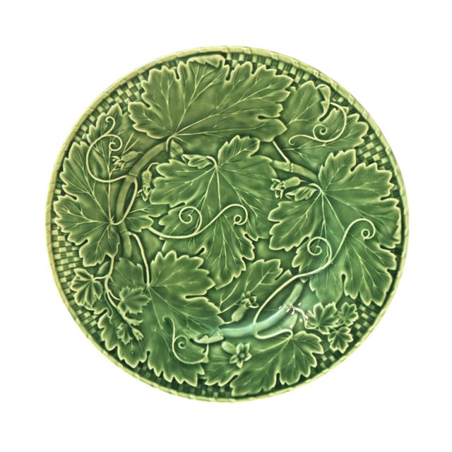 Ceramic Bordallo Pinheiro Majolica Plates With Strawberry Leaf Motif - Set of Five For Sale - Image 7 of 10