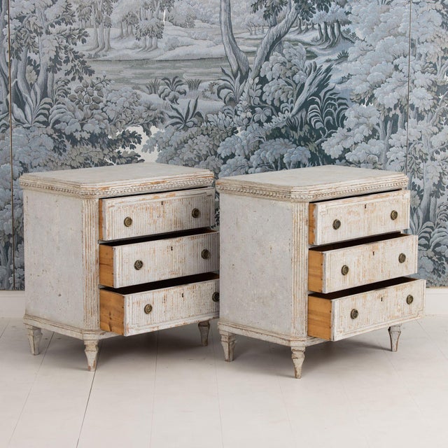 Pair 19th C. Swedish Gustavian Painted Bedside Commodes With Reeded Drawers For Sale - Image 17 of 17
