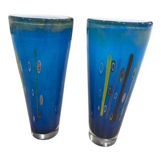 Vintage Murano Art Glass Vase Millifiore Glass Attrib Dino Martens Lot of 2 For Sale