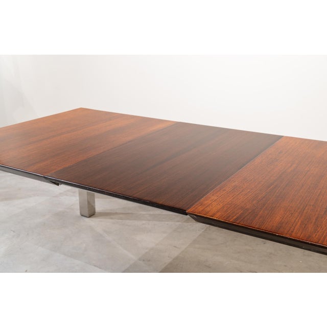 Brown Extendable Dining Table in Stainless Steel and Walnut, 1970s For Sale - Image 8 of 13