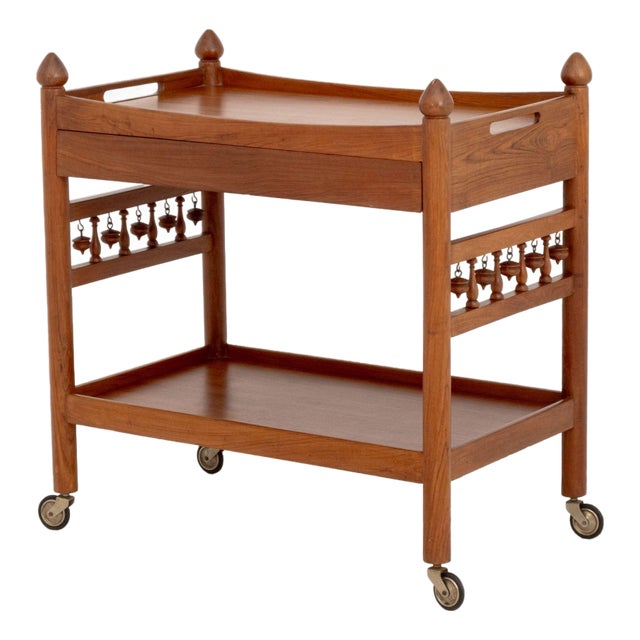 Danish Teak Rolling Tea Trolley For Sale