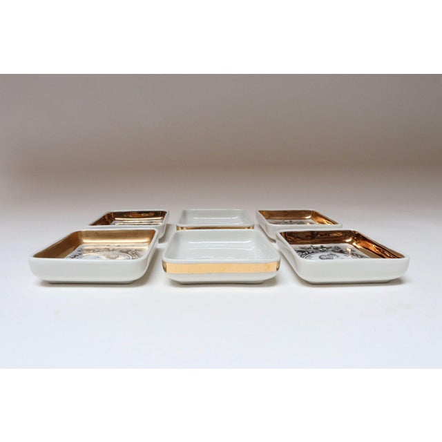 Mid-Century Modern Set of Six Fornasetti Gilt Porcelain Profili Romani Roman Emperor Vide Poches For Sale - Image 3 of 18