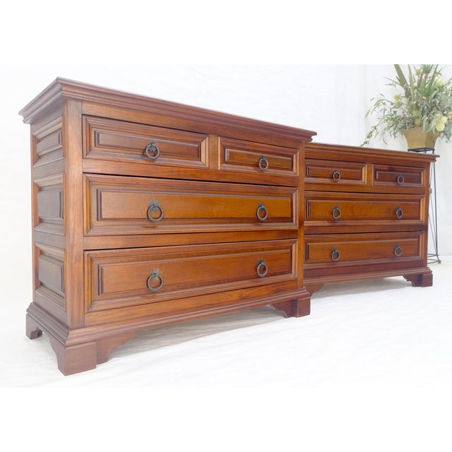 Brown Pair of Solid Mahogany Raised Panel Heavy Built 4 Drawer Bachelor Chests Dresser For Sale - Image 8 of 18