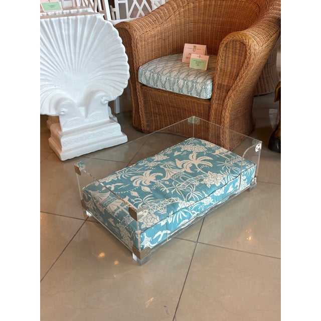 Vintage Palm Beach Lucite & Chrome Pet Dog Bed New Custom Pagoda Cushion For Sale - Image 4 of 10