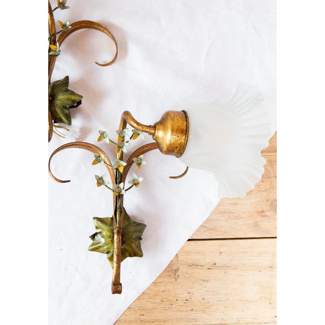 Italian Metal Wall Sconces with Flowers and Tulips, 1980s, Set of 2 For Sale - Image 6 of 10