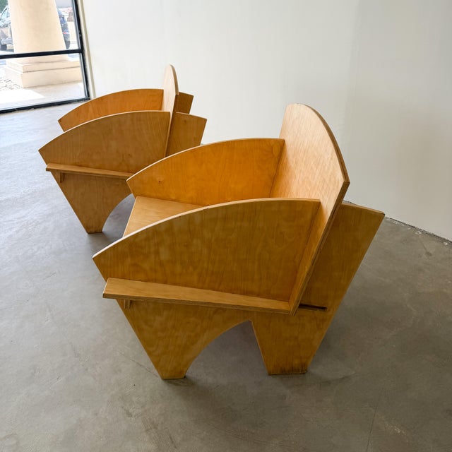 Vintage 1980s Postmodern Plywood Puzzle Chair and Ottoman For Sale - Image 9 of 18