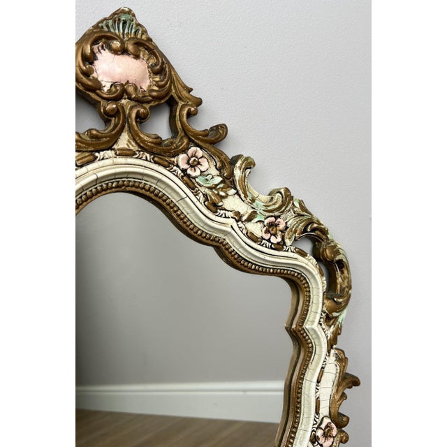 Glass Vintage French Shabby Chic Ornate Wall Mirror For Sale - Image 7 of 11