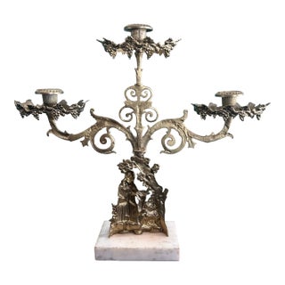 Antique Victorian Brass Figural Girandole Candelabra c.1850-1870 Marble Base For Sale