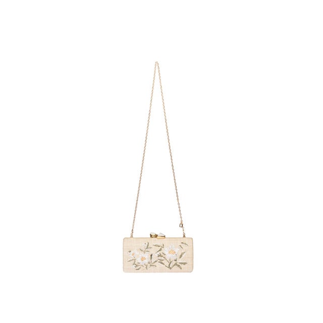 Alessandra Embroidered Long Clutch in White / Natural For Sale - Image 4 of 7