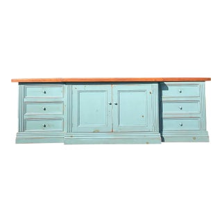Late 20th Century Vintage Monumental Blue Wash Credenza For Sale