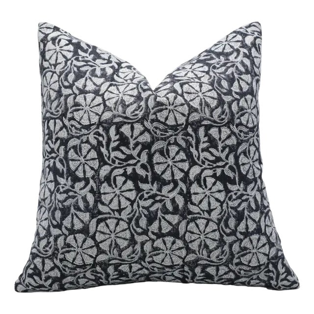 Fabdivine Artistic Block Print Pillow Cover 16x16 Off-White Linen- Rudraksh For Sale