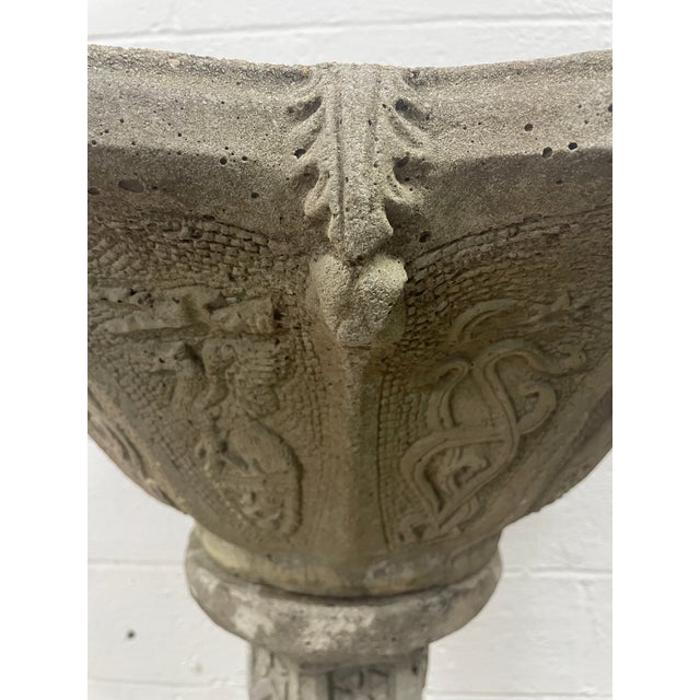 Stone 1940s 37" Tall Monumental Mid-Century Gothic Griffin Pedestal Urn — South Carolina Estate Rescue For Sale - Image 7 of 13