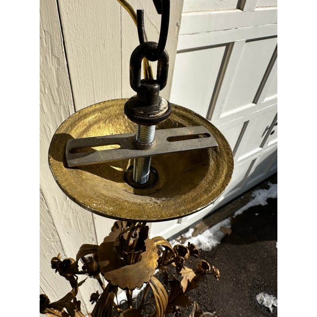 Vintage Four Light Hollywood Regency Floral Chandelier For Sale - Image 4 of 7
