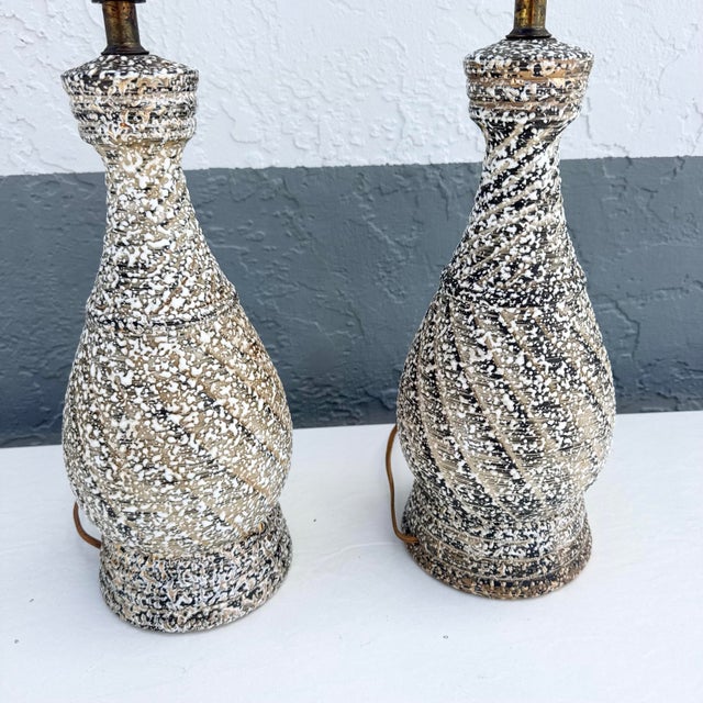 Mid Century Modern Splatter Glazed Swirl Table Lamps - A Pair For Sale - Image 4 of 9