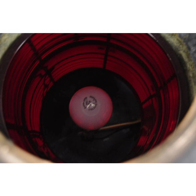Black Antique Durkee Marine Ship Lantern Fixture Red Fresnel Pendant Chandelier (A) For Sale - Image 8 of 12