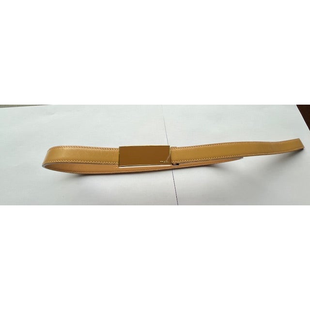 Vintage Prada Leather Belt, Mustard/Gold/Tan, Adjustable Gold & Brown Enamel Buckle, Made in Italy For Sale - Image 12 of 12