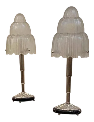 French Art Deco "Waterfall" Table Lamps Signed by Sabino - a Pair