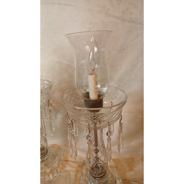 Mid 20th Century Hollywood Regency Crystal Hurricane Lamps With Prisms - A Pair For Sale - Image 11 of 17