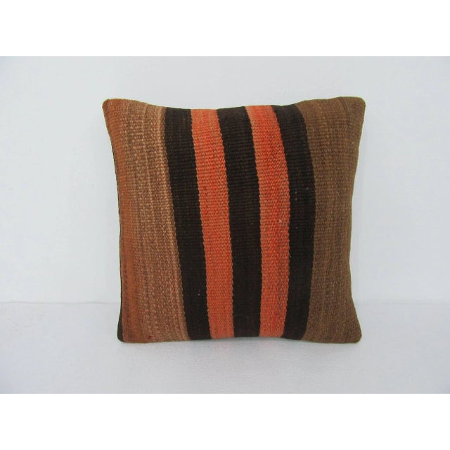 Turkish Striped Orange & Brown Kilim Pillow For Sale - Image 4 of 4