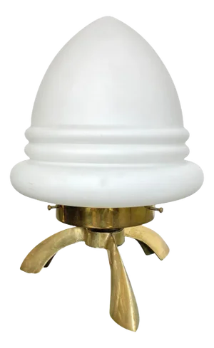 Space Age Opaline Glass & Brass Tripod Table Lamp by Angelo Lelli, 1960s
