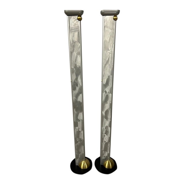 Late 20th Century Ron Rezek Signed Aluminum Torchier Floor Lamps, a Pair For Sale