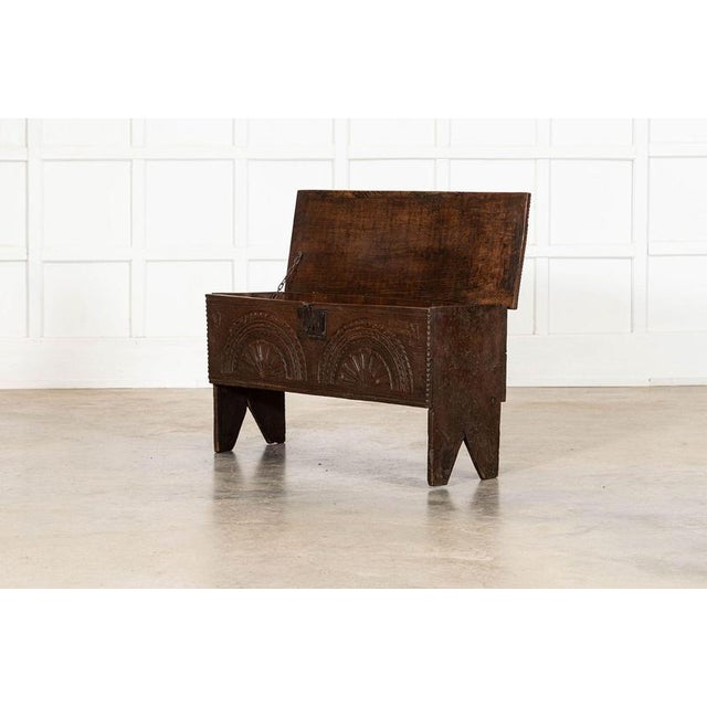 Wood 17th Century English Oak Coffer, 1690 For Sale - Image 7 of 15