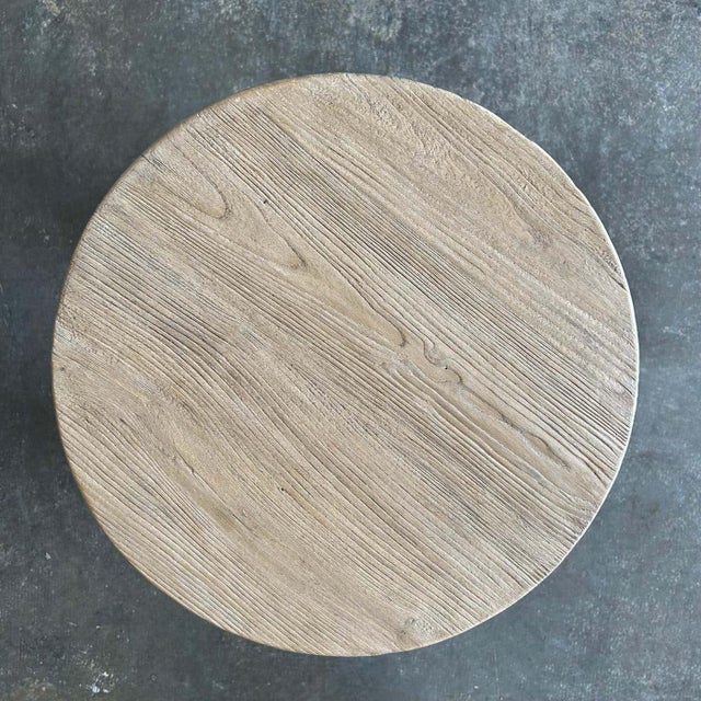 Reclaimed Elm Wood Round Side Table For Sale - Image 11 of 11