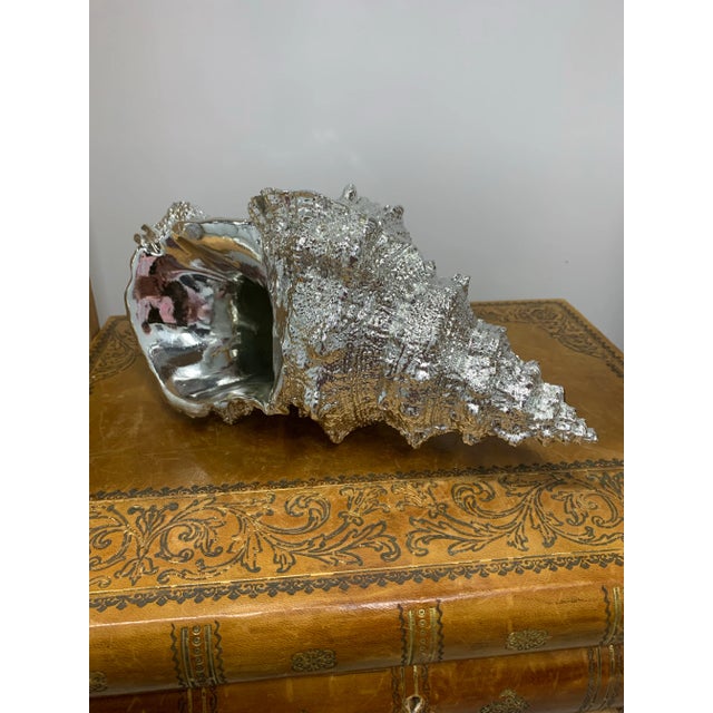 Hollywood Regency Set of 3 Vintage Faux Silver Sea Shells For Sale - Image 3 of 5