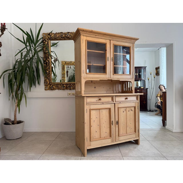 Original 2-piece Art Nouveau kitchen buffet/sideboard, natural wood. External dimensions: Height x Width x Depth 190 x 114...