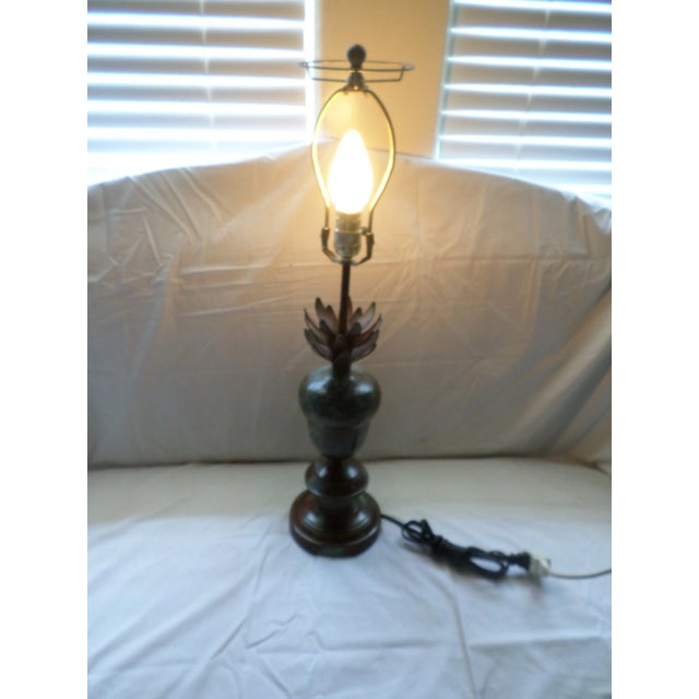 1950s Mid Century Modern Metal Brown With Blue Accents Acorn Design Table Lamp For Sale - Image 5 of 11