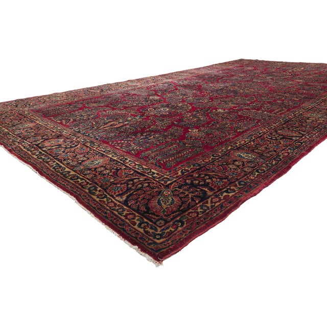 79906 Antique Persian Sarouk Rug, 09'02 x 16'09. The Crimson Legacy: An Antique Persian Sarouk Masterpiece of Timeless...