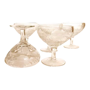 Vintage Low Footed Champagne or Sherbert Glasses- Set of 5