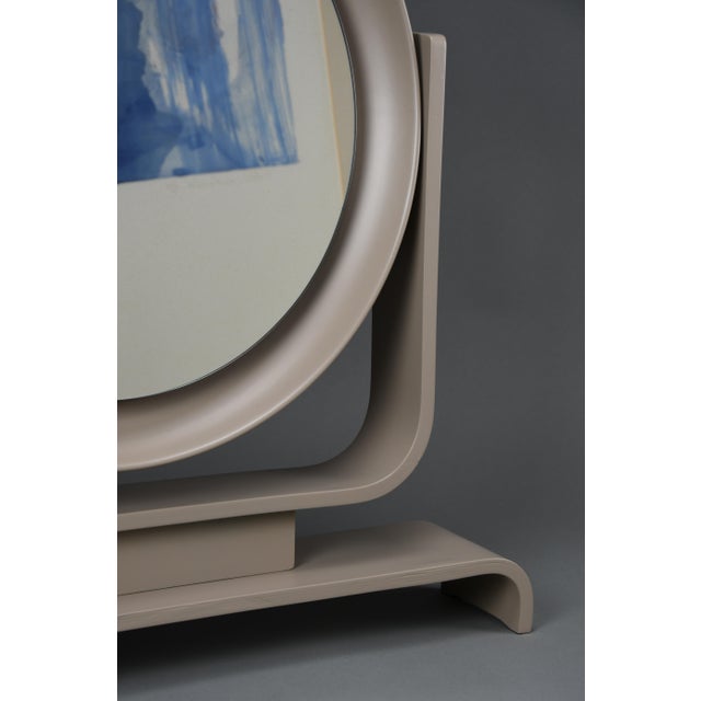Wood Postmodern Italian Vanity Mirror in Taupe Lacquered Wood, 1980s For Sale - Image 7 of 15