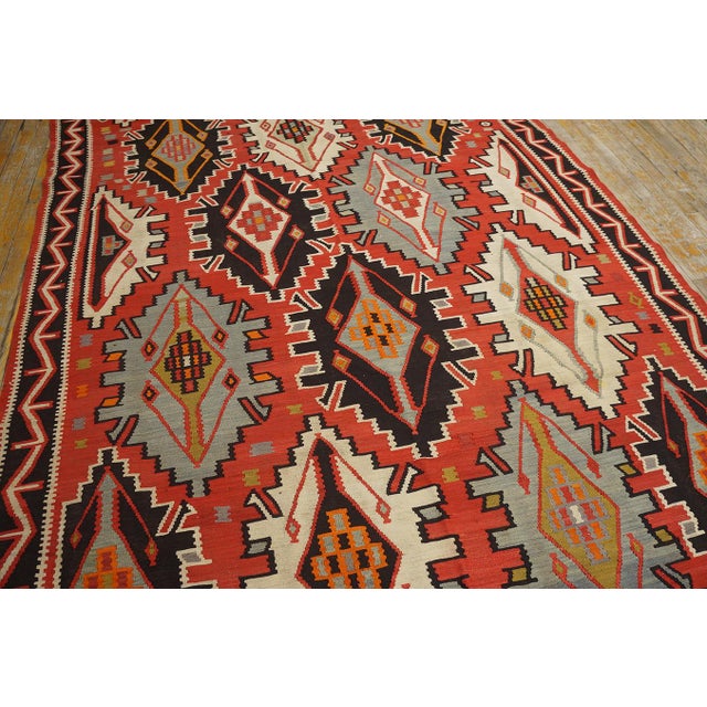 1900s Red Geometric Antique Caucasian Kilim Rug 6'0" X 11'8" Knotted Wool Carpet For Sale - Image 10 of 12
