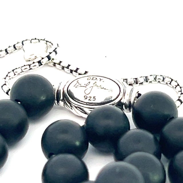 1990s David Yurman Authentic Estate Matte Onyx Beads Bracelet 6.6 - 8.5" Silver 8 mm For Sale - Image 10 of 11
