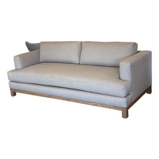 SVN Interiors Bespoke Tailored Taupe With Oak Wood Sofa For Sale